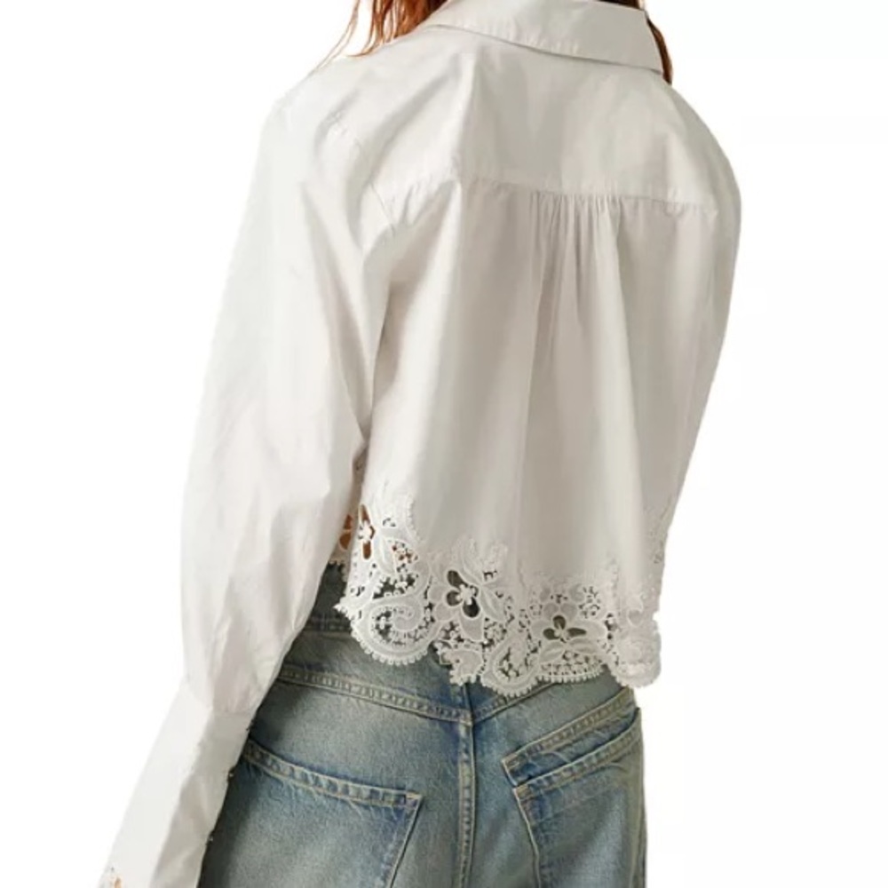 Free People Cream Long Sleeve Crop Blouse - Picture 3 of 9